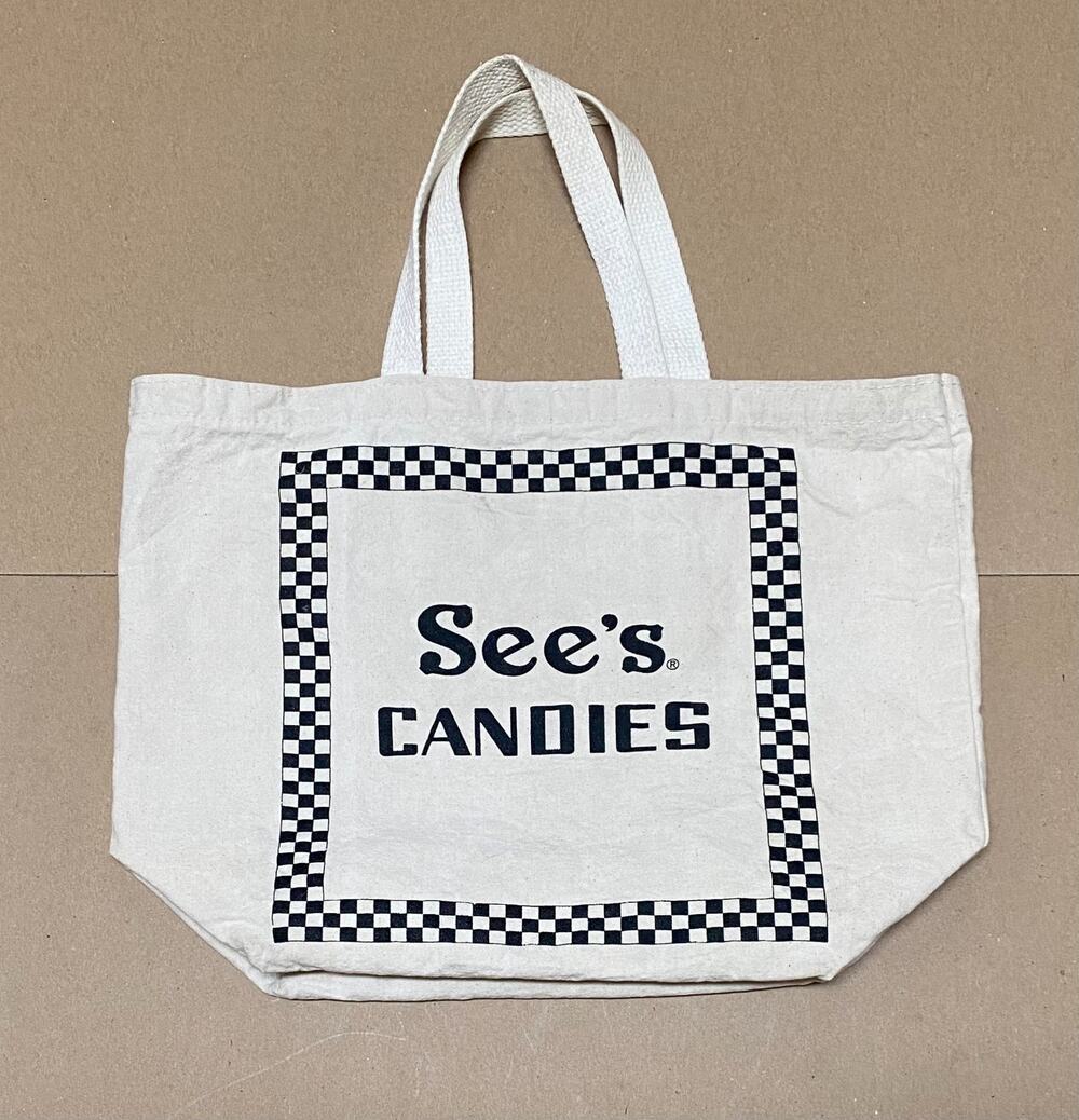 See's Candies Canvas Tote Bag Logo Checkered 14" Chocolate Candy California